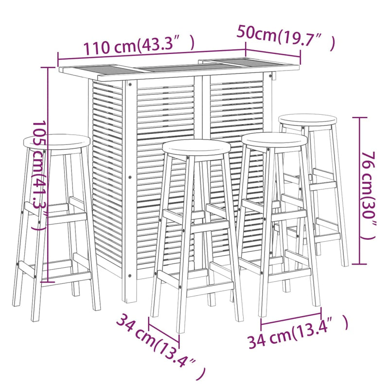 vidaXL 5 Piece Garden Bar Set Solid Wood Acacia