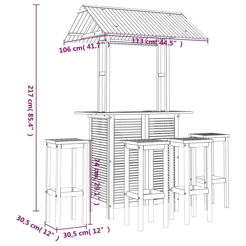 5 Piece Garden Bar Set Solid Wood Acacia