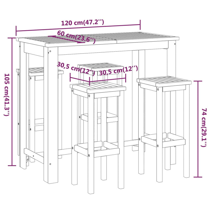 vidaXL 5 Piece Garden Bar Set Solid Wood Acacia