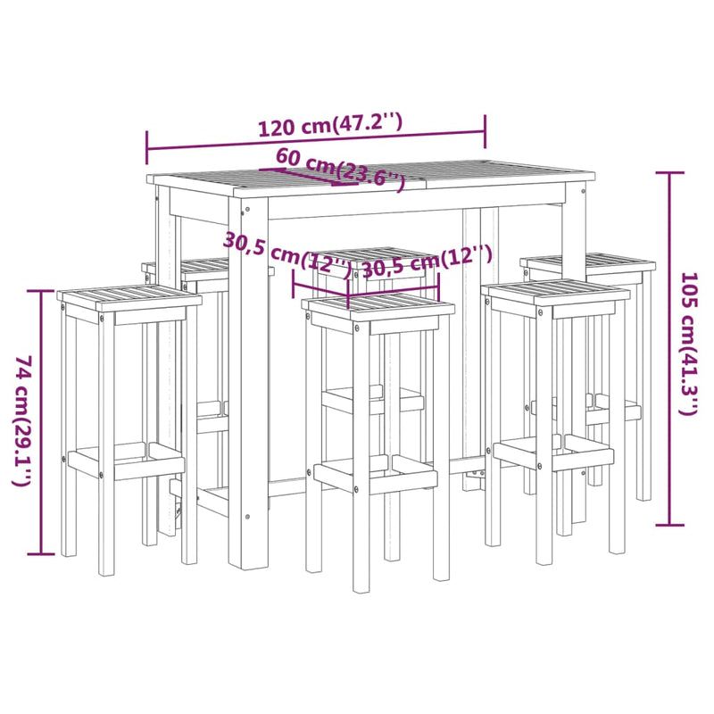 vidaXL 7 Piece Garden Bar Set Solid Wood Acacia