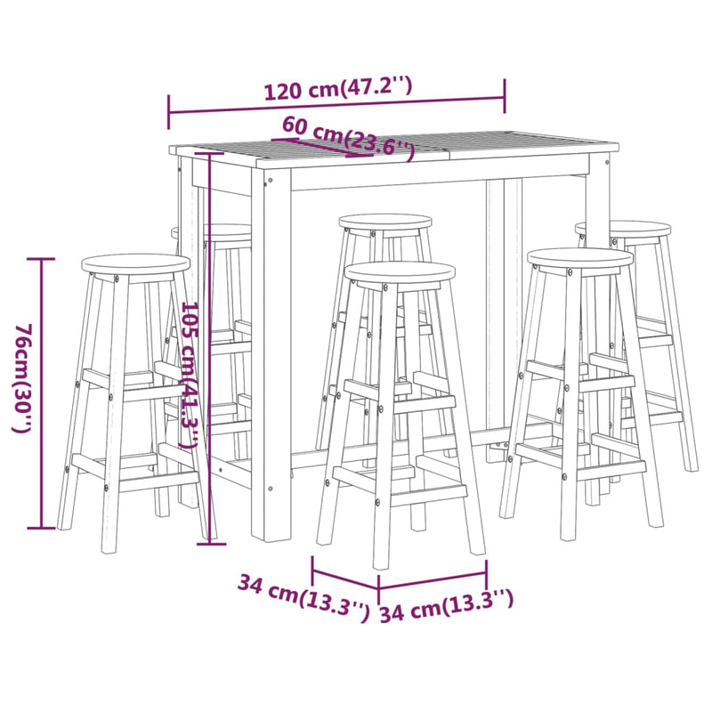 vidaXL 7 Piece Garden Bar Set Solid Wood Acacia