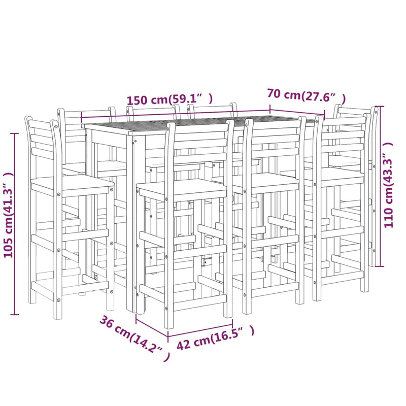 vidaXL 9 Piece Garden Bar Set Solid Wood Acacia