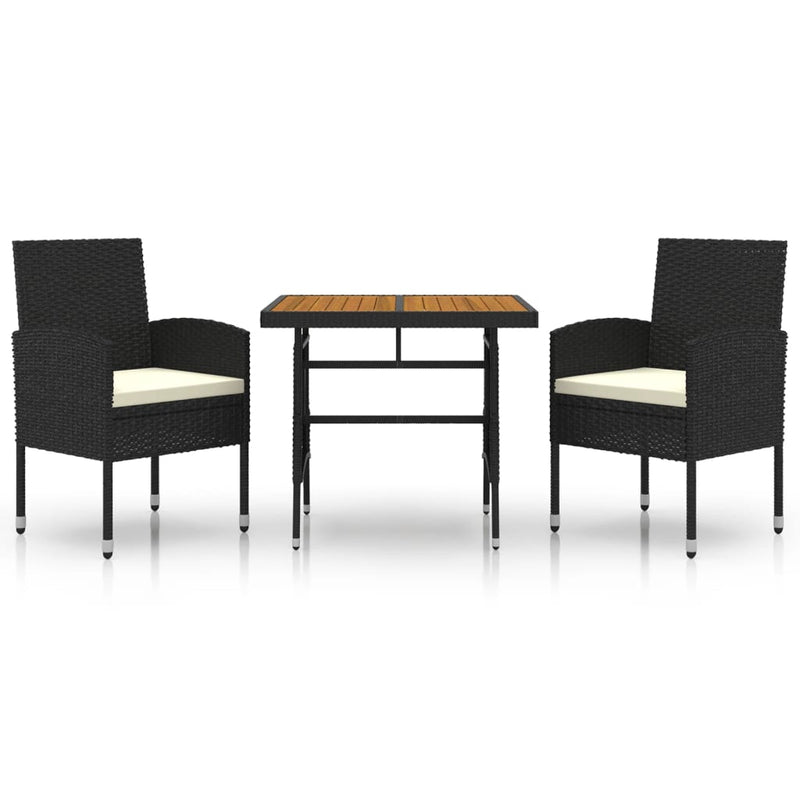 vidaXL 3 Piece Outdoor Dining Set Poly Rattan Black