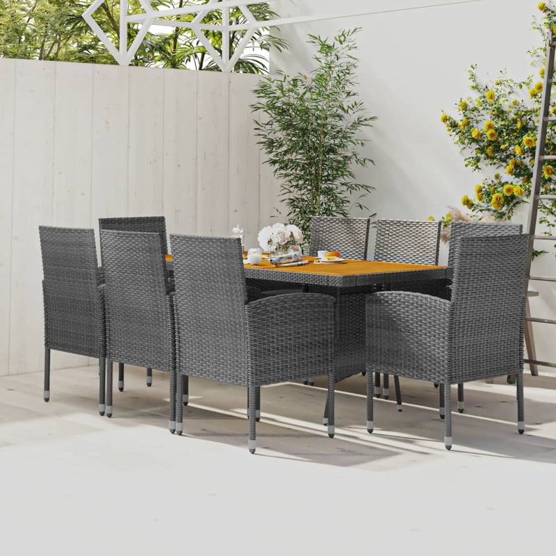 vidaXL 9 Piece Outdoor Dining Set Poly Rattan Grey