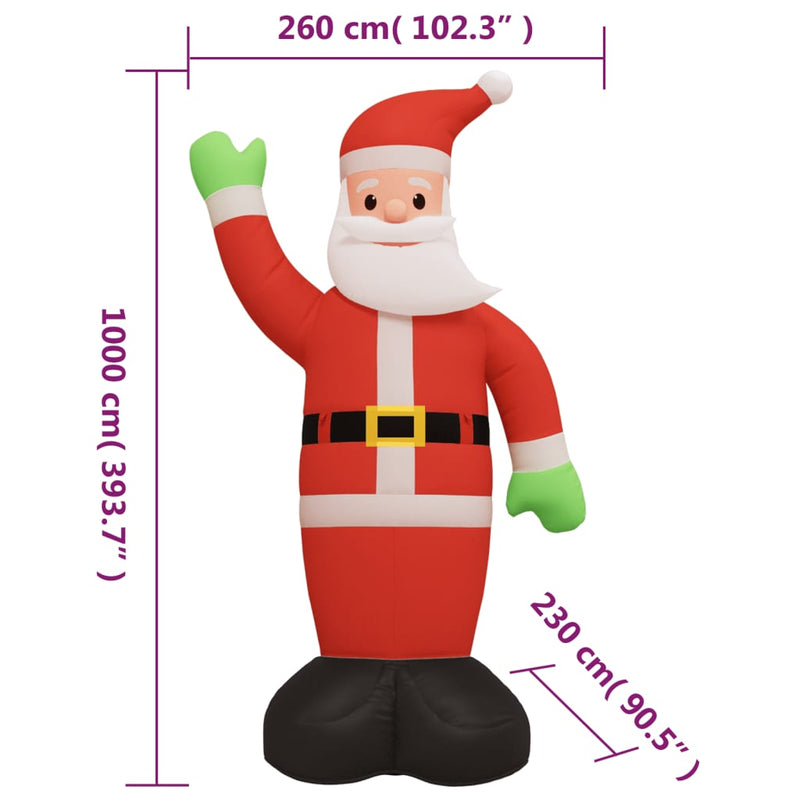 vidaXL Christmas Inflatable Santa Claus with LEDs 1000 cm