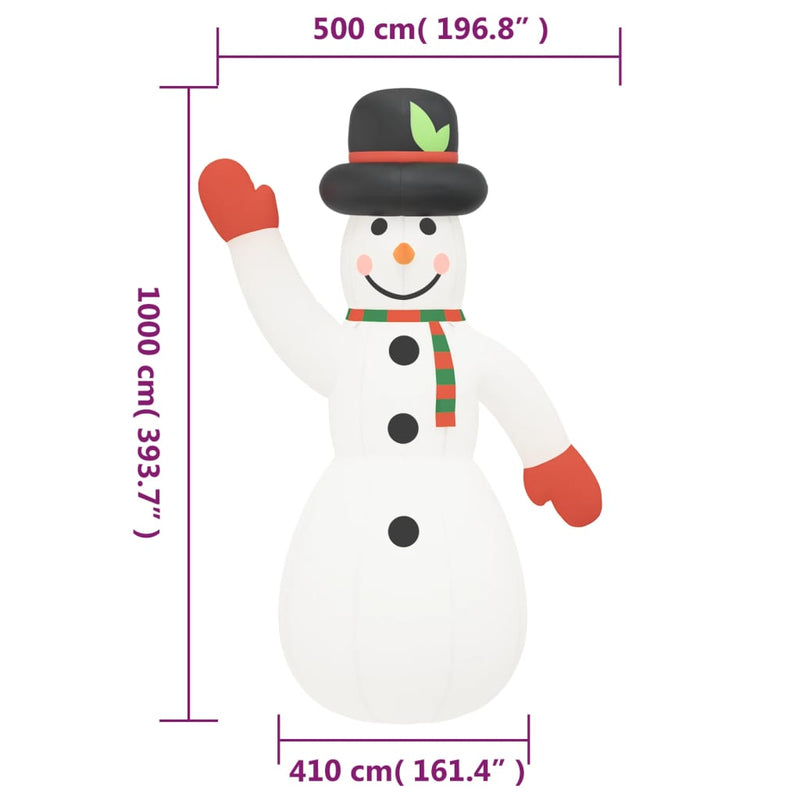 vidaXL Christmas Inflatable Snowman with LEDs 1000 cm