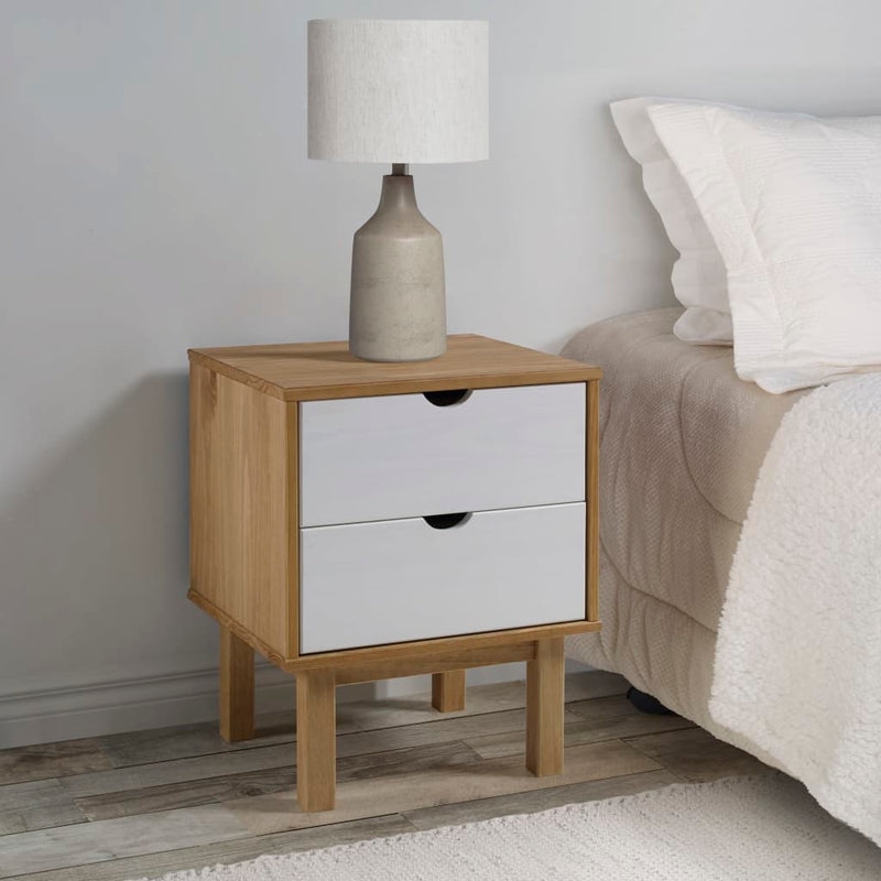 vidaXL Bedside Cabinet OTTA Brown&White 45x39x57cm Solid Wood Pine