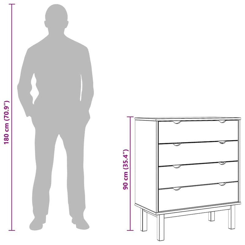 vidaXL Drawer Cabinet OTTA 76.5x39.5x90cm Solid Wood Pine