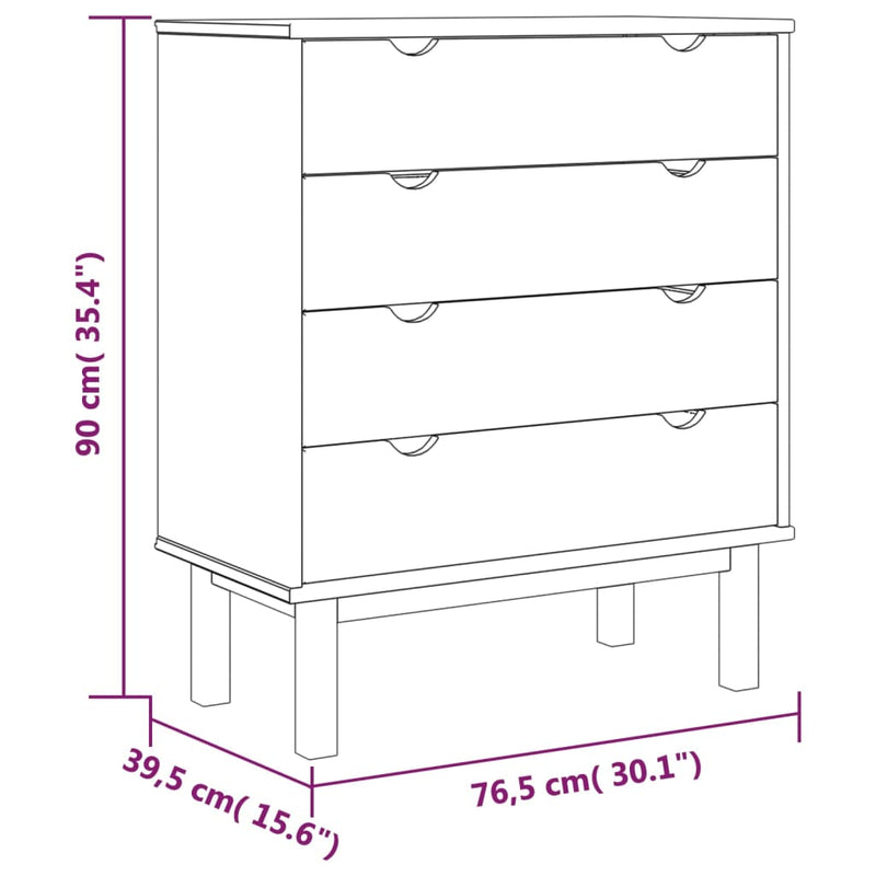 vidaXL Drawer Cabinet OTTA Brown&White 76.5x39.5x90cm Solid Wood Pine