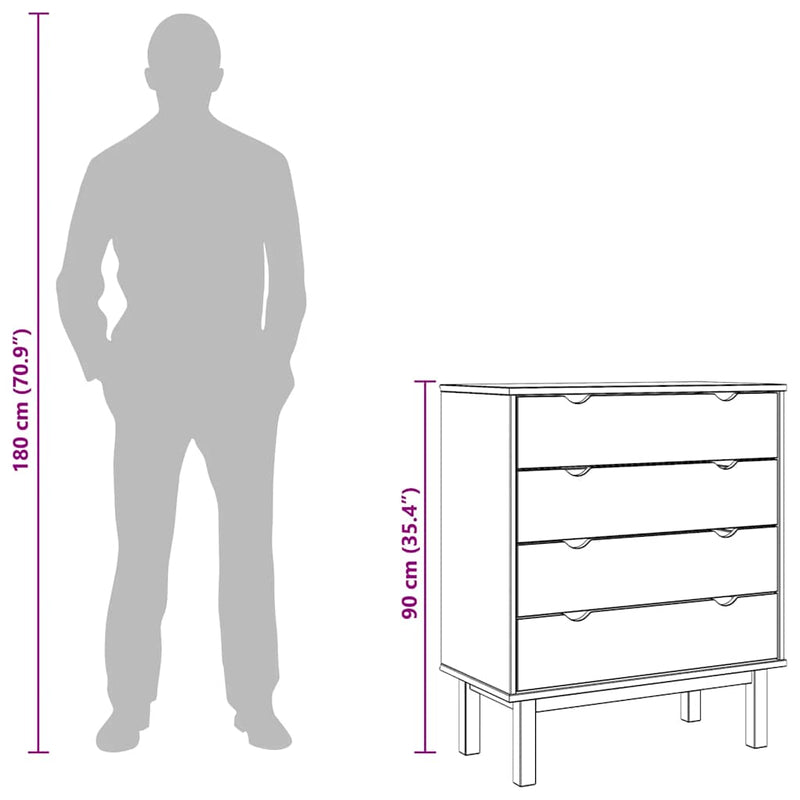 vidaXL Drawer Cabinet OTTA Brown&White 76.5x39.5x90cm Solid Wood Pine