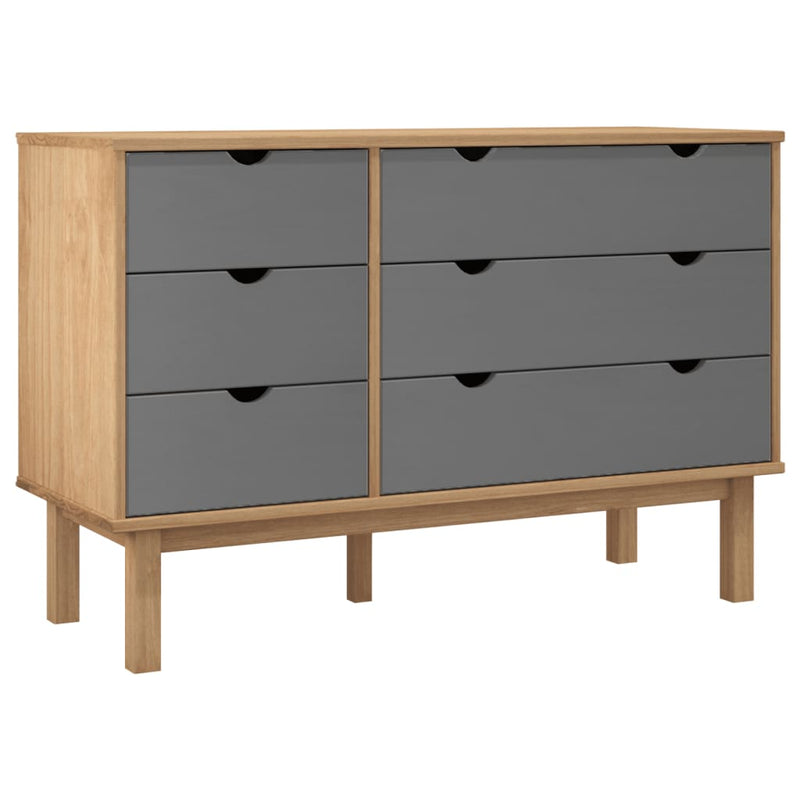vidaXL Drawer Cabinet OTTA Brown&Grey 111x43x73.5 cm Solid Wood Pine