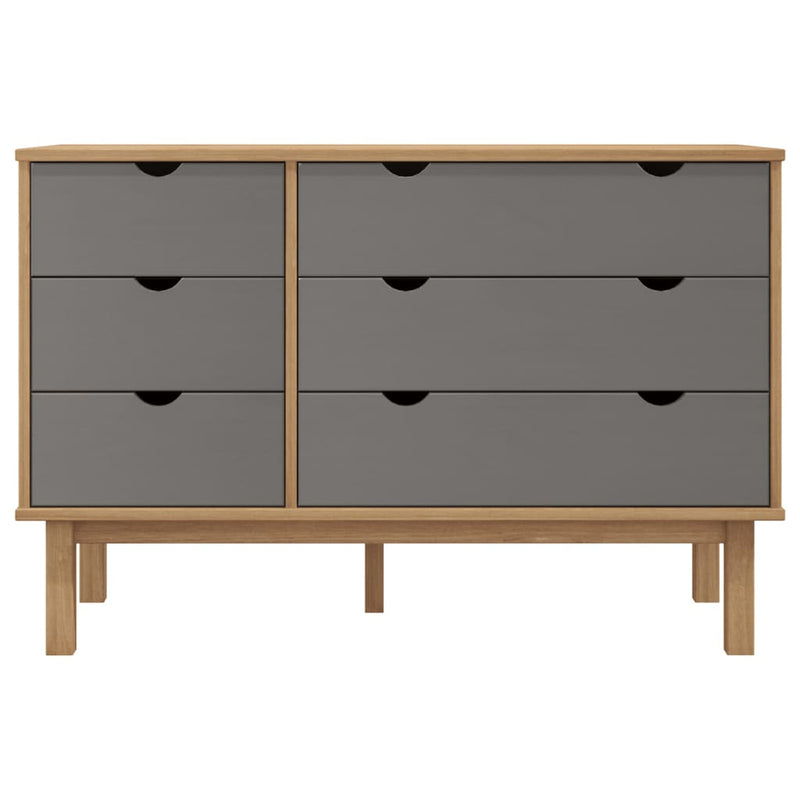 vidaXL Drawer Cabinet OTTA Brown&Grey 111x43x73.5 cm Solid Wood Pine