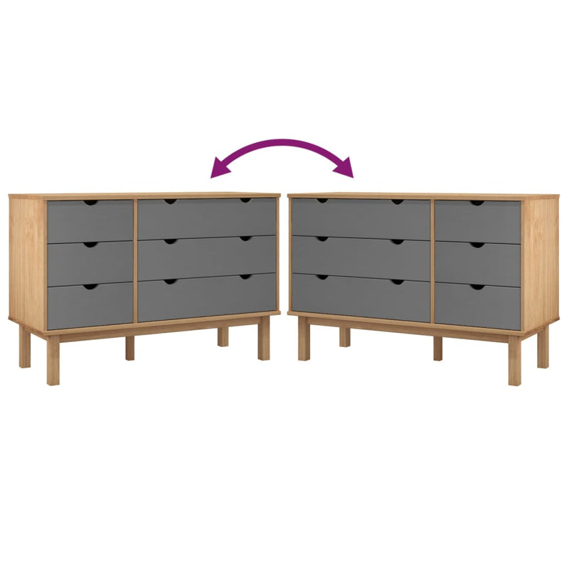 vidaXL Drawer Cabinet OTTA Brown&Grey 111x43x73.5 cm Solid Wood Pine