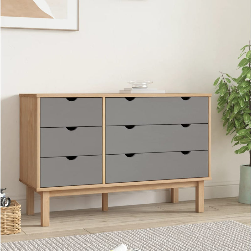 vidaXL Drawer Cabinet OTTA Brown&Grey 111x43x73.5 cm Solid Wood Pine