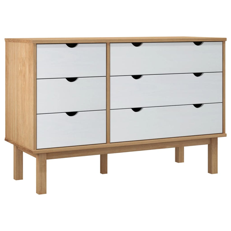 vidaXL Drawer Cabinet OTTA Brown&White 111x43x73.5 cm Solid Wood Pine