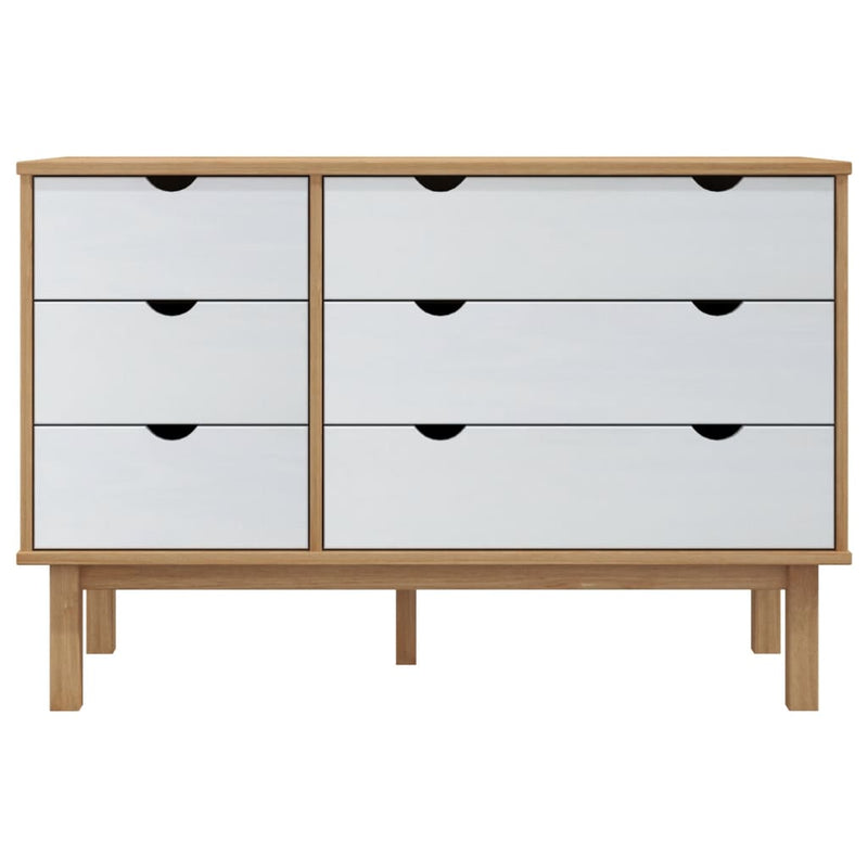vidaXL Drawer Cabinet OTTA Brown&White 111x43x73.5 cm Solid Wood Pine