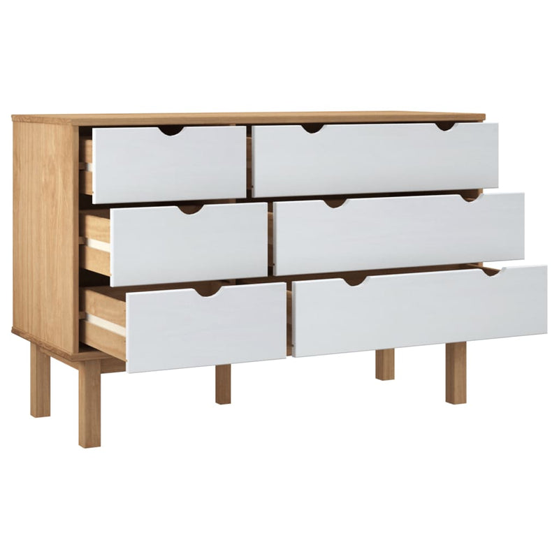 vidaXL Drawer Cabinet OTTA Brown&White 111x43x73.5 cm Solid Wood Pine