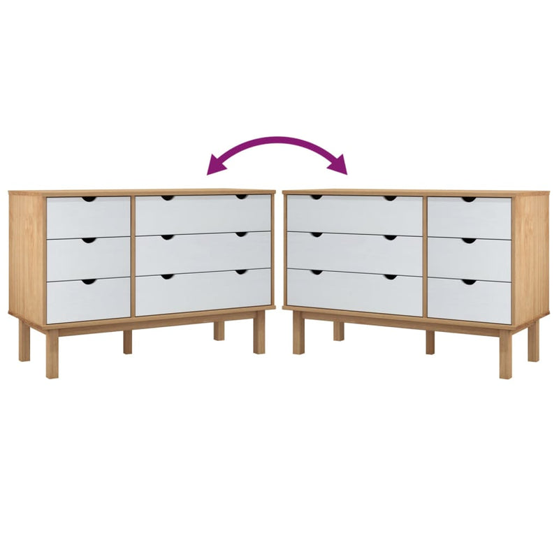 vidaXL Drawer Cabinet OTTA Brown&White 111x43x73.5 cm Solid Wood Pine
