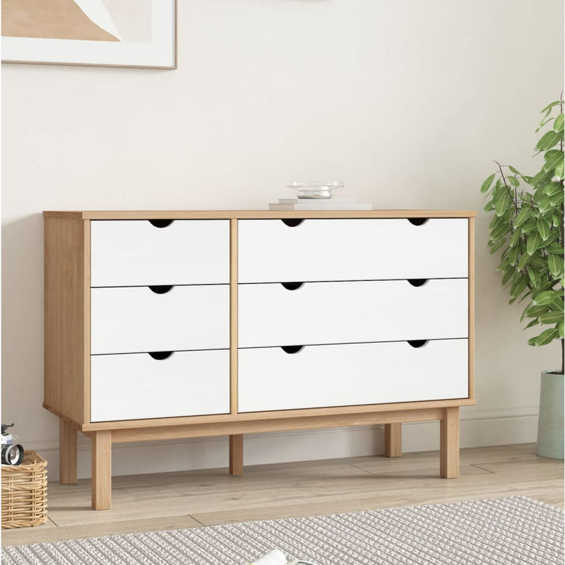 vidaXL Drawer Cabinet OTTA Brown&White 111x43x73.5 cm Solid Wood Pine