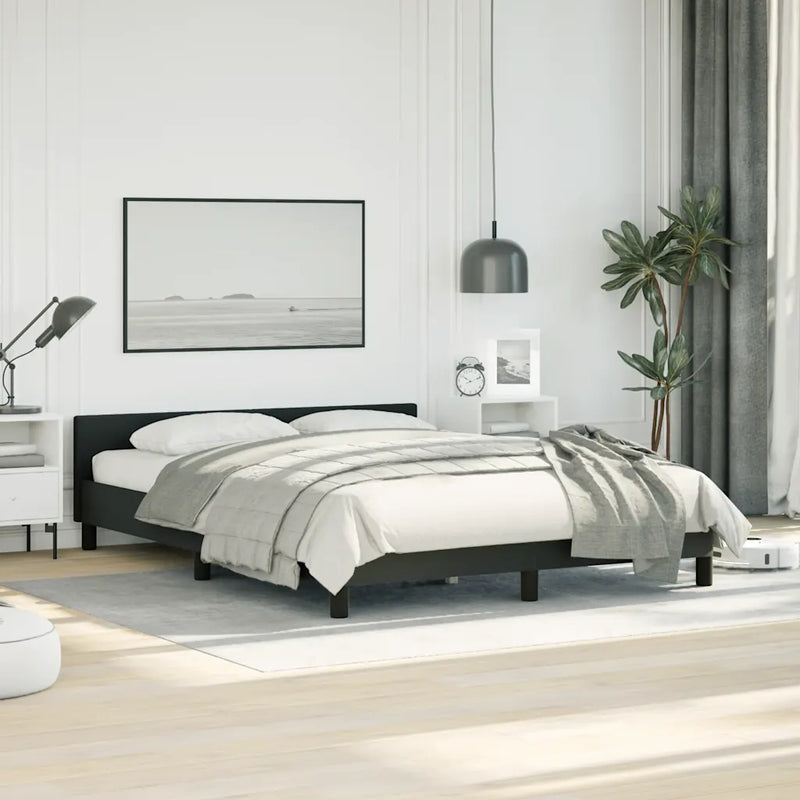 Bed Frame without Mattress Black Double Faux Leather