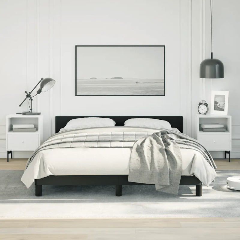 Bed Frame without Mattress Black Double Faux Leather