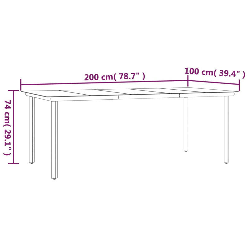 vidaXL Garden Dining Table Black 200x100x74cm Steel and Tempered Glass