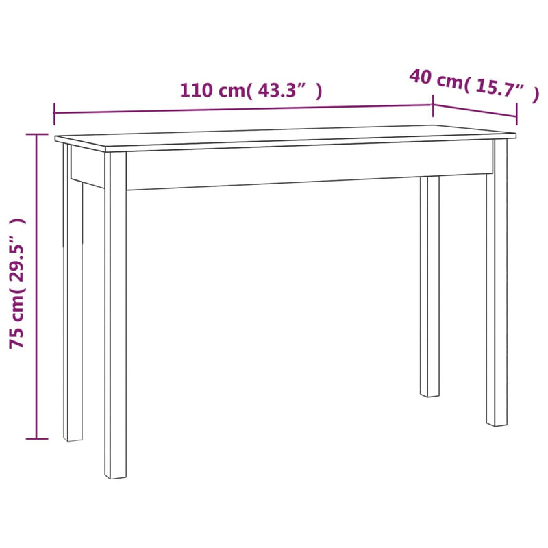 vidaXL Console Table White 110x40x75 cm Solid Wood Pine
