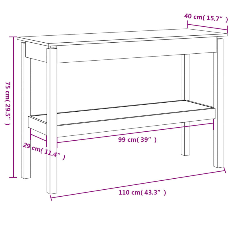 vidaXL Console Table 110x40x75 cm Solid Wood Pine