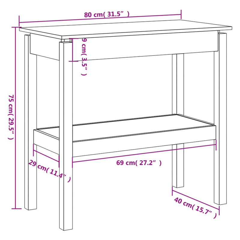 vidaXL Console Table 80x40x75 cm Solid Wood Pine