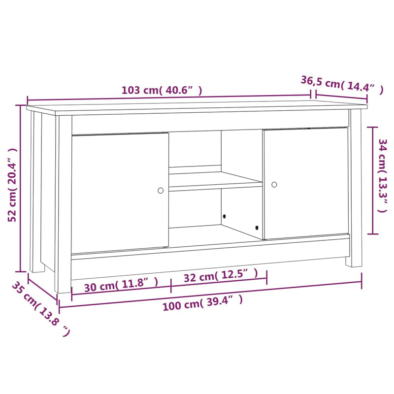 vidaXL TV Cabinet 103x36.5x52 cm Solid Wood Pine