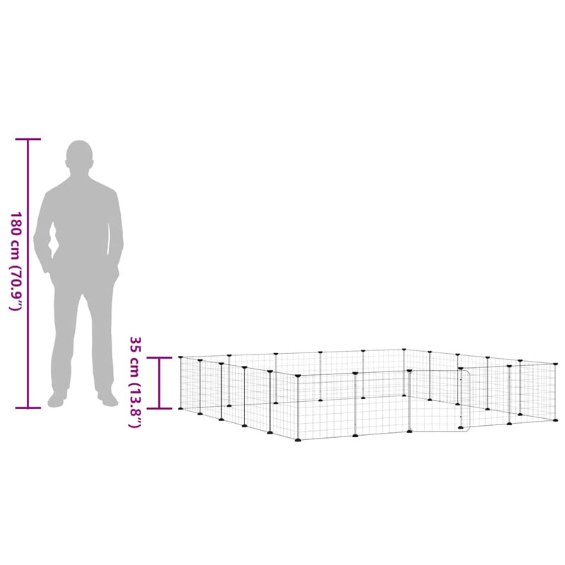 vidaXL 20-Panel Pet Cage with Door Black 35x35 cm Steel