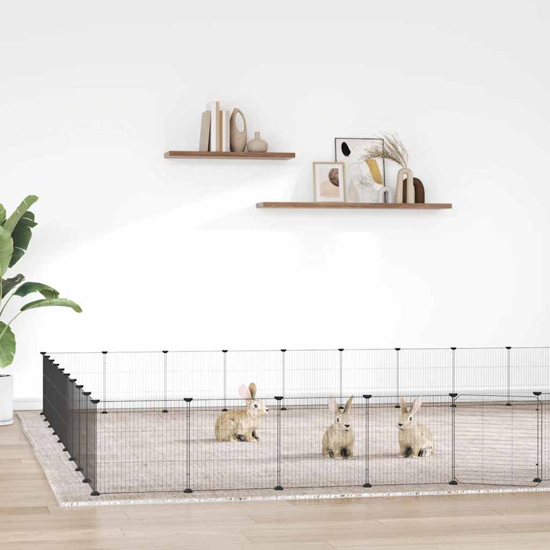 vidaXL 36-Panel Pet Cage with Door Black 35x35 cm Steel