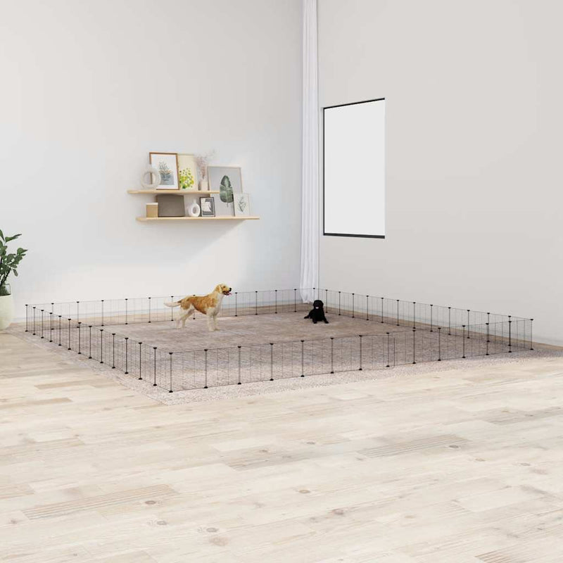 vidaXL 52-Panel Pet Cage with Door Black 35x35 cm Steel