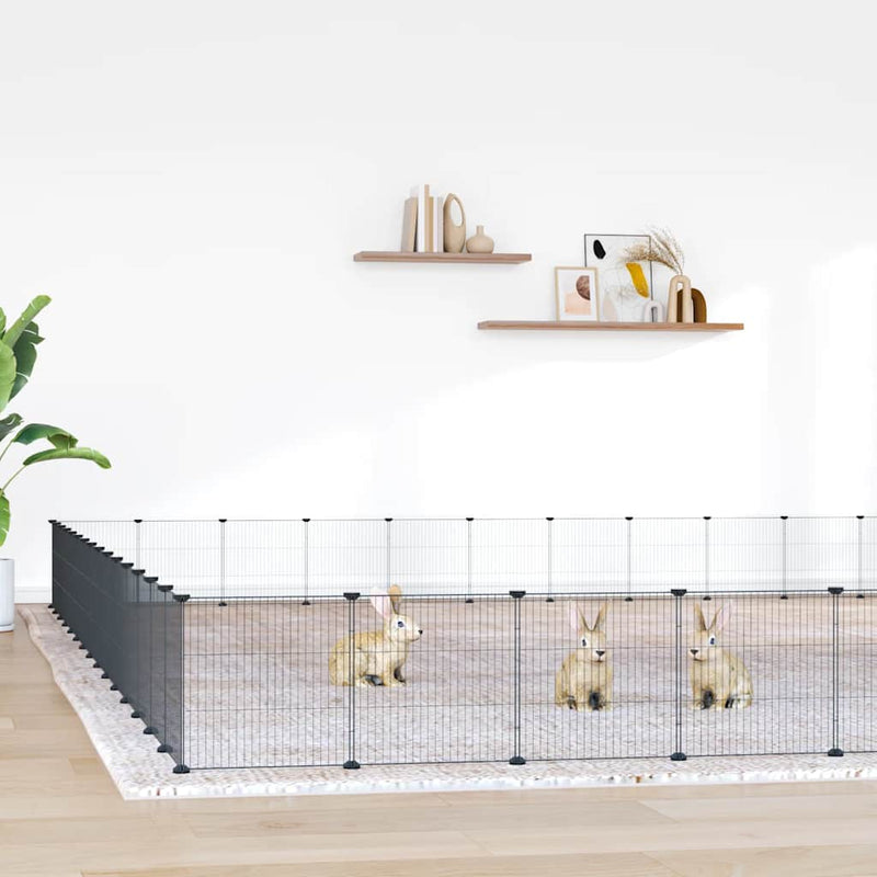 vidaXL 60-Panel Pet Cage with Door Black 35x35 cm Steel