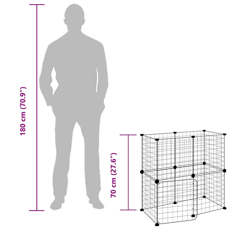 vidaXL 12-Panel Pet Cage with Door Black 35x35 cm Steel