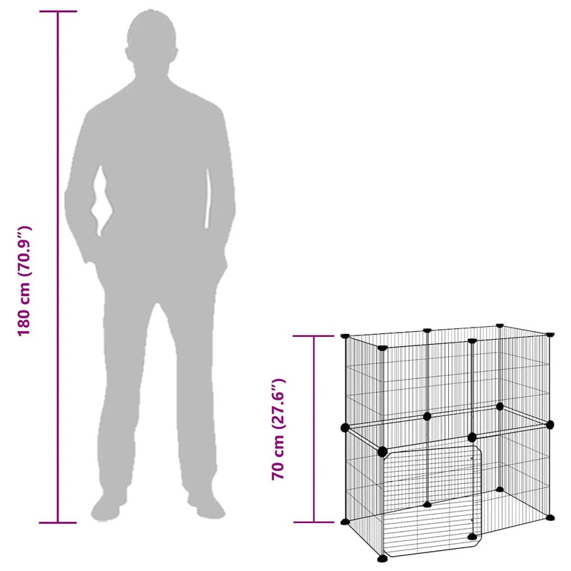 vidaXL 12-Panel Pet Cage with Door Black 35x35 cm Steel