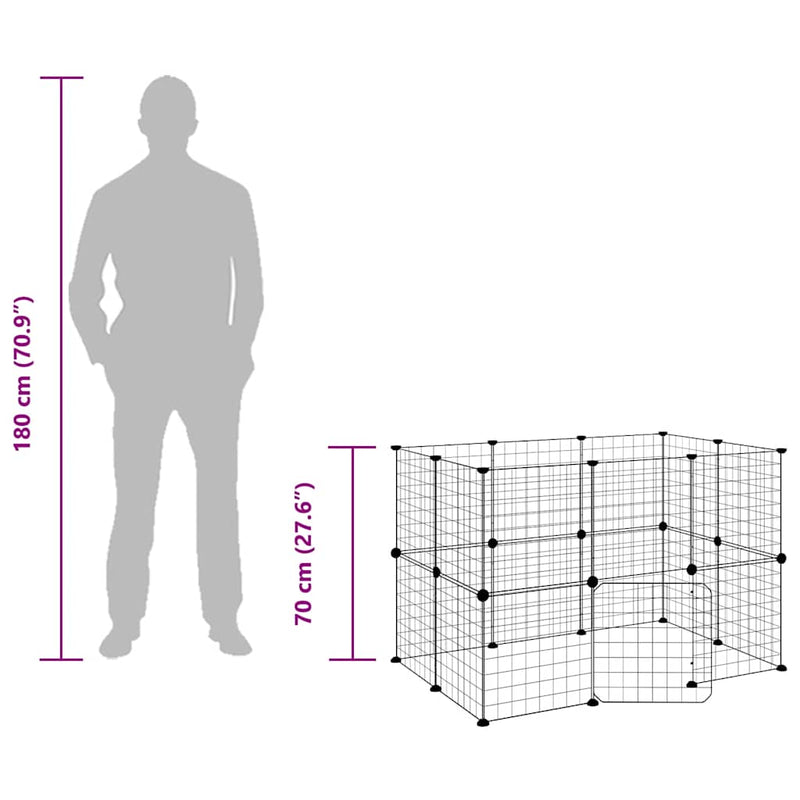 vidaXL 20-Panel Pet Cage with Door Black 35x35 cm Steel