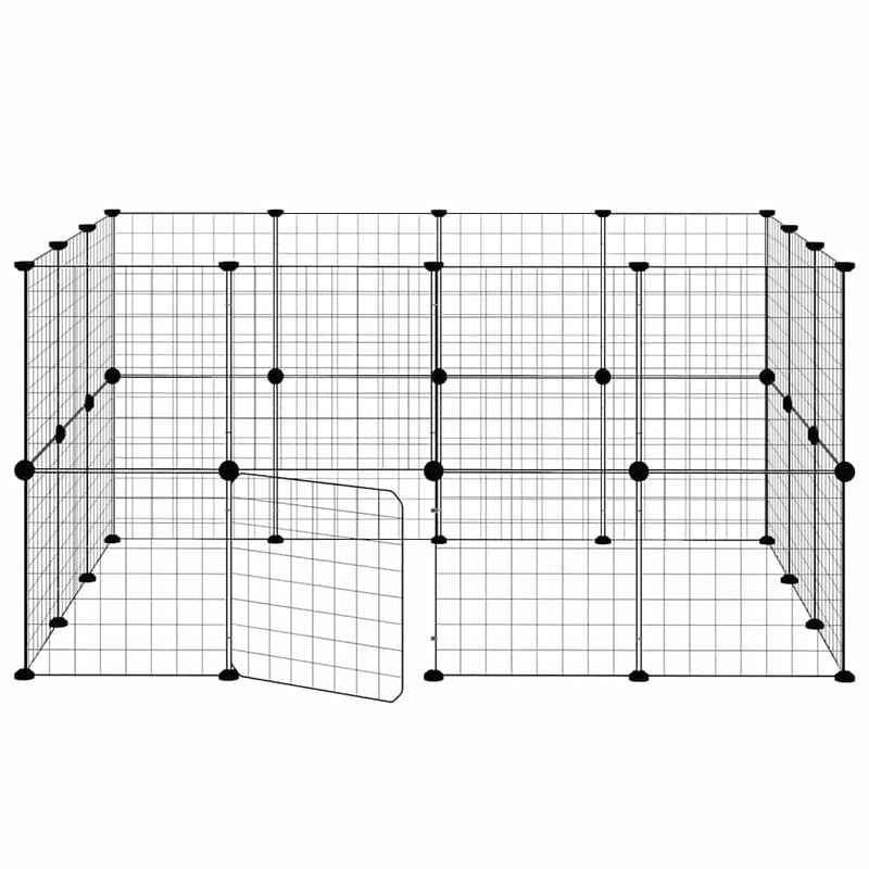 vidaXL 28-Panel Pet Cage with Door Black 35x35 cm Steel