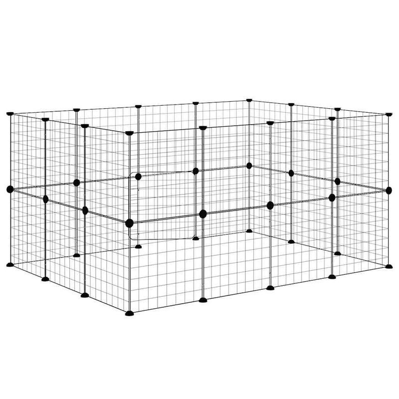 vidaXL 28-Panel Pet Cage with Door Black 35x35 cm Steel