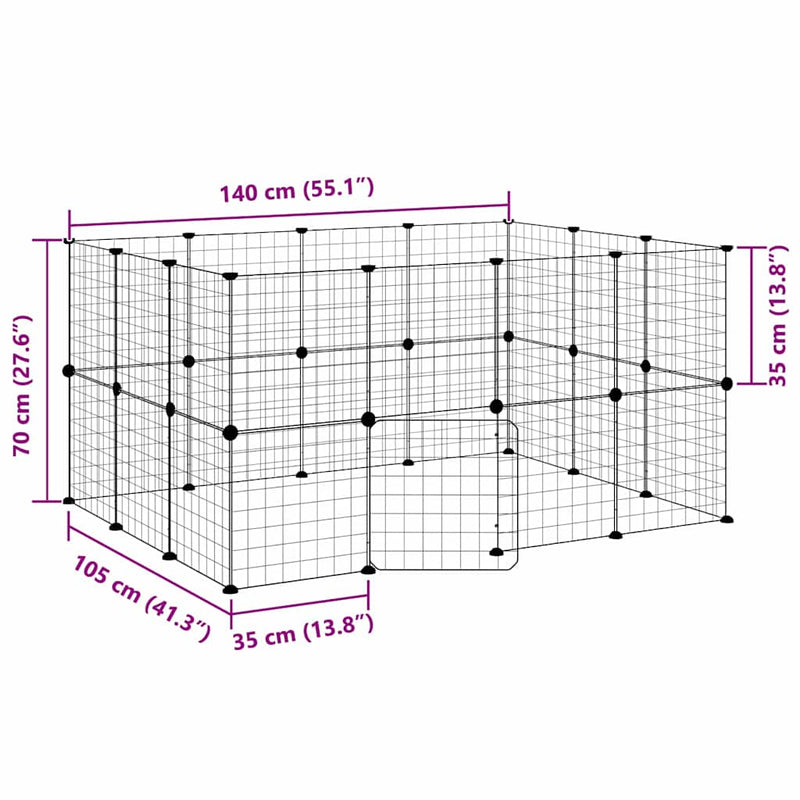 vidaXL 28-Panel Pet Cage with Door Black 35x35 cm Steel