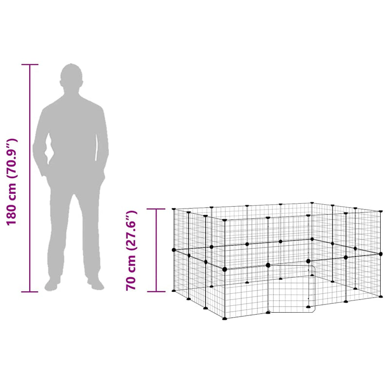 vidaXL 28-Panel Pet Cage with Door Black 35x35 cm Steel