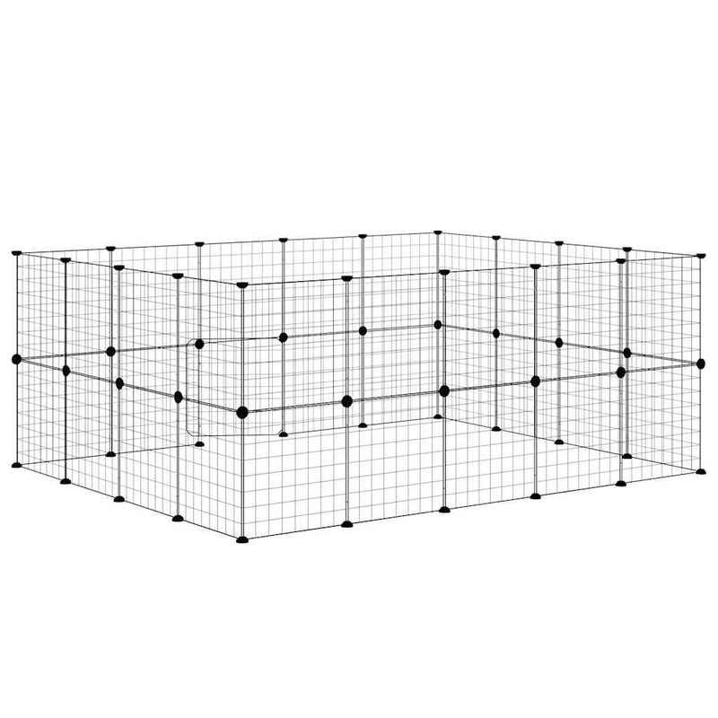 vidaXL 36-Panel Pet Cage with Door Black 35x35 cm Steel