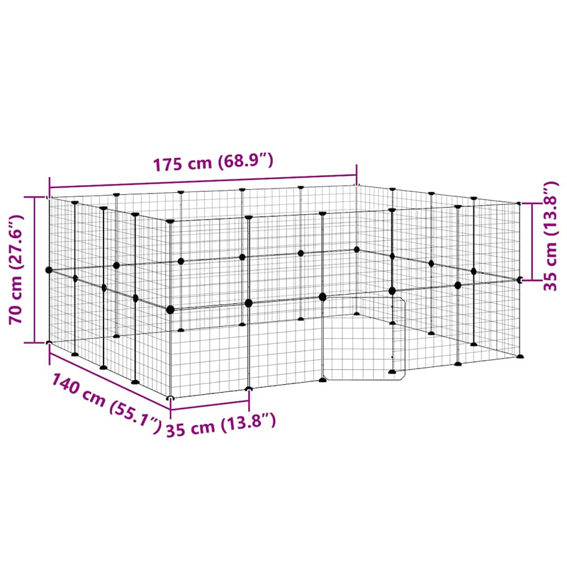 vidaXL 36-Panel Pet Cage with Door Black 35x35 cm Steel