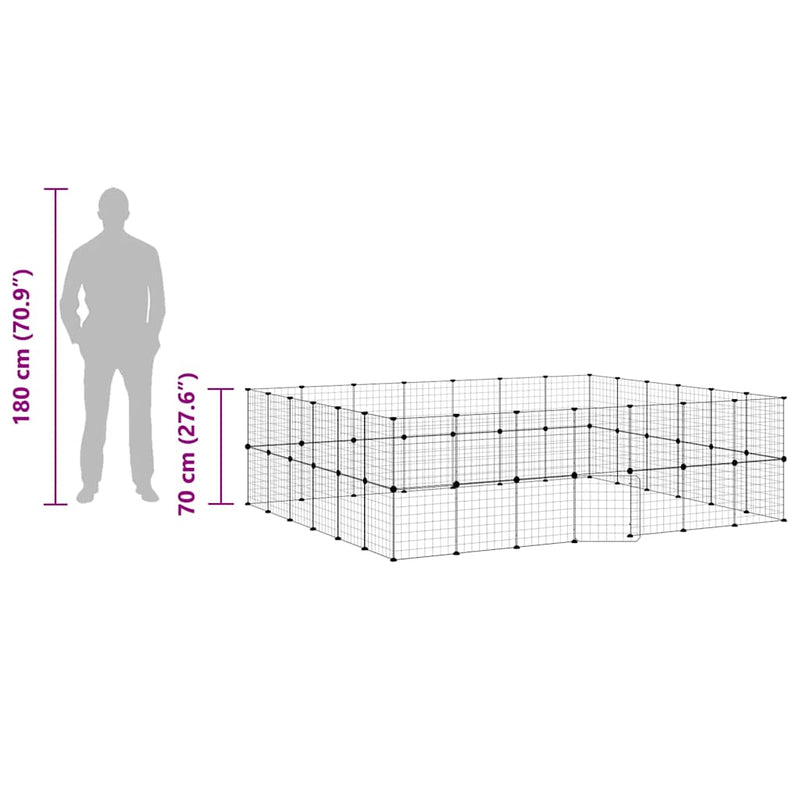 vidaXL 52-Panel Pet Cage with Door Black 35x35 cm Steel