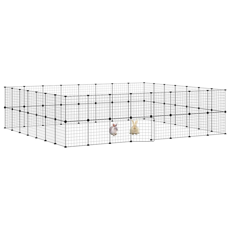 vidaXL 60-Panel Pet Cage with Door Black 35x35 cm Steel