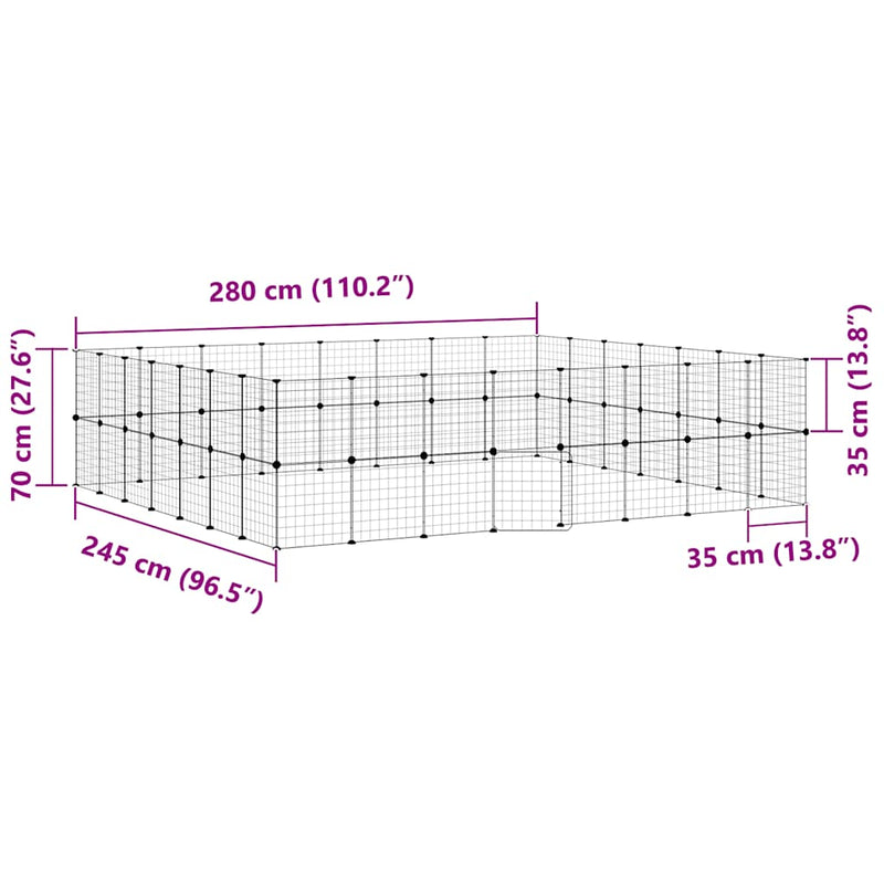 vidaXL 60-Panel Pet Cage with Door Black 35x35 cm Steel