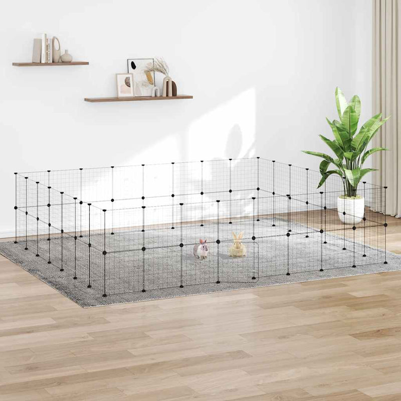 vidaXL 60-Panel Pet Cage with Door Black 35x35 cm Steel