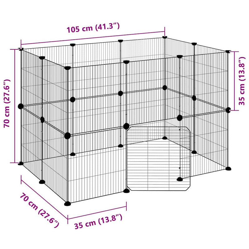 vidaXL 20-Panel Pet Cage with Door Black 35x35 cm Steel