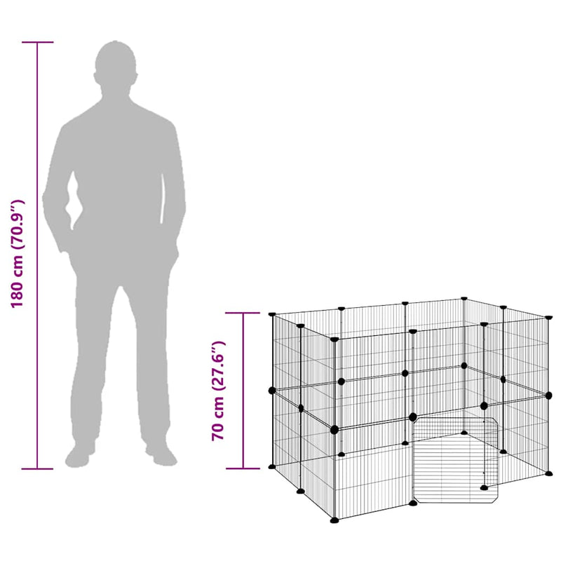 vidaXL 20-Panel Pet Cage with Door Black 35x35 cm Steel
