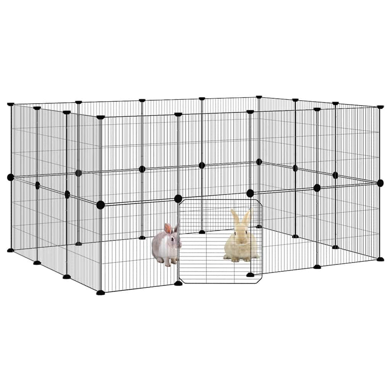 vidaXL 28-Panel Pet Cage with Door Black 35x35 cm Steel